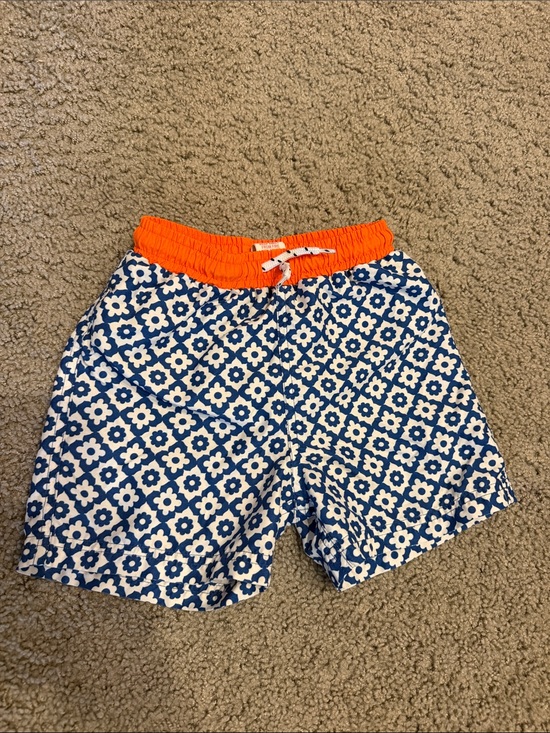 Mini Boden Other - Mini Boden Blue & White Floral Swim Shorts with Orange Waistband